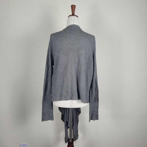 Eileen Fisher Sweater Women Gray Medium Ribbed Knit Angle Front Cardigan Minimal - Picture 3 of 7